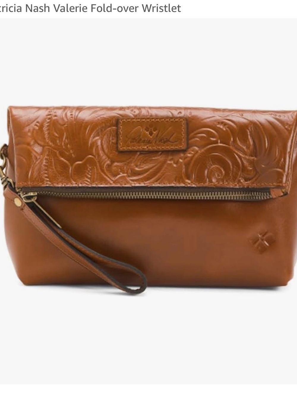 Patricia Nash Embossed Fold-Over Wristlet in Cognac Brown